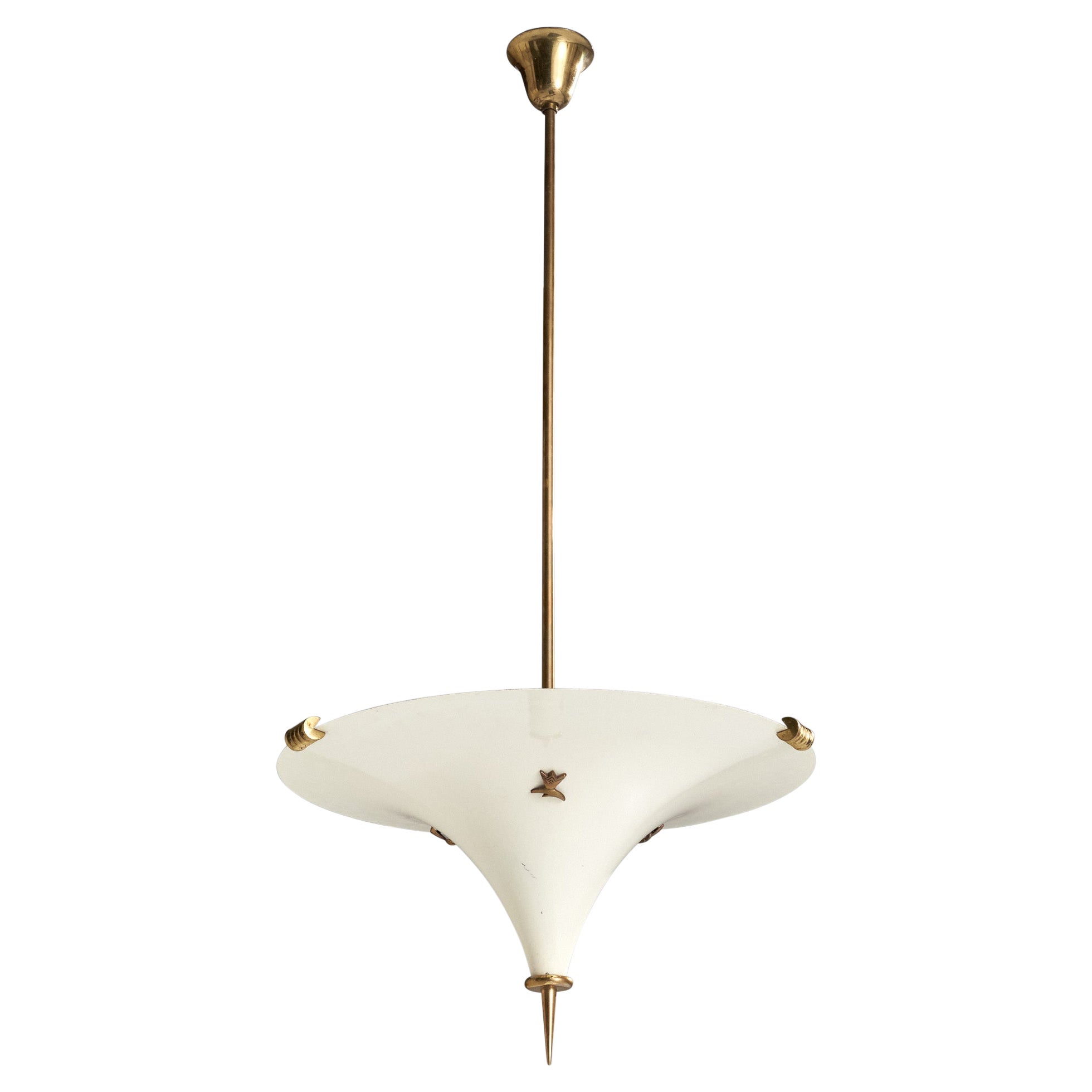 Austrian Designer, Pendant Light, Brass, Metal, Austria, 1950s