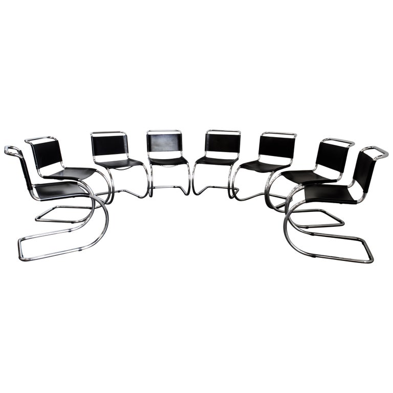 6 Mies van der Rohe Cantilever MR10 Chairs in Chrome and