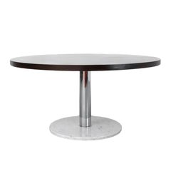 Tavolo con piedistallo in stile Fontana Arte con piano in Wood Wood e base in marmo e cromo