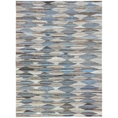 Modern Blues Turkish Kilim Rug Reversible