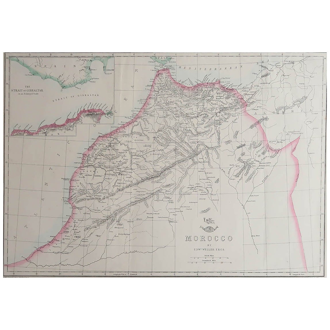 Large Original Antique Map of Morocco. Edward Weller, 1861 For Sale