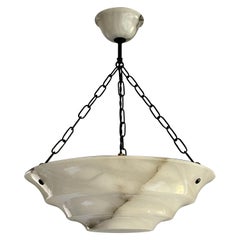 Lampadario / Ciondolo in puro alabastro Art Deco con. Catena nera opaca e tettoia color menta