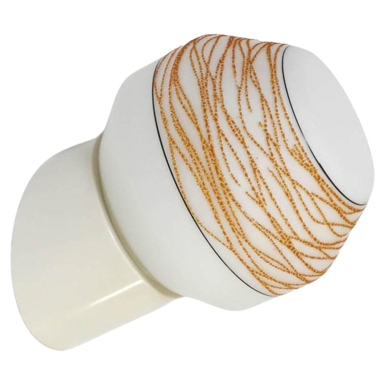 Mid-Century Milk Glass Wall or Ceiling Sconce with Yellow Squiggly Detail
