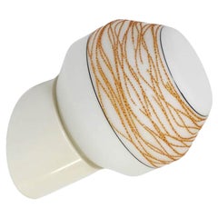 Mid-Century Milk Glass Wall or Ceiling Sconce with Yellow Squiggly Detail