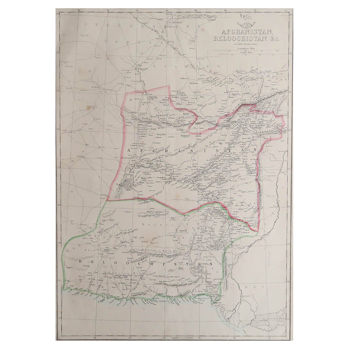 Large Original Antique Map of Afghanistan. Edward Weller, 1861