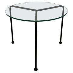Postmodern Black Enameled Metal and Glass Top Side Table, 1980s