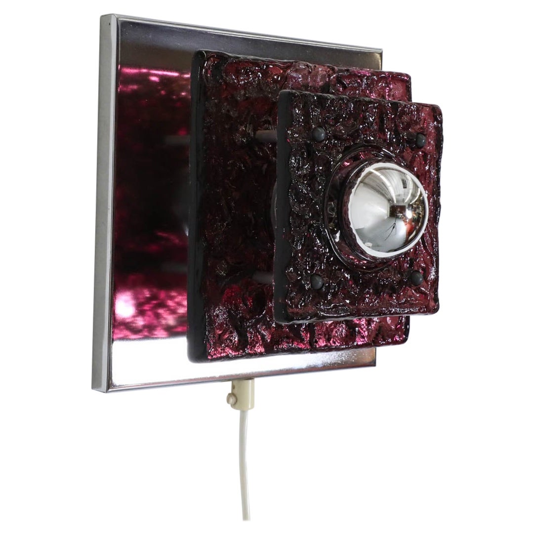 Geometric Wall or Ceiling Sconce with Layered Amethyst Glass on Chrome base For Sale