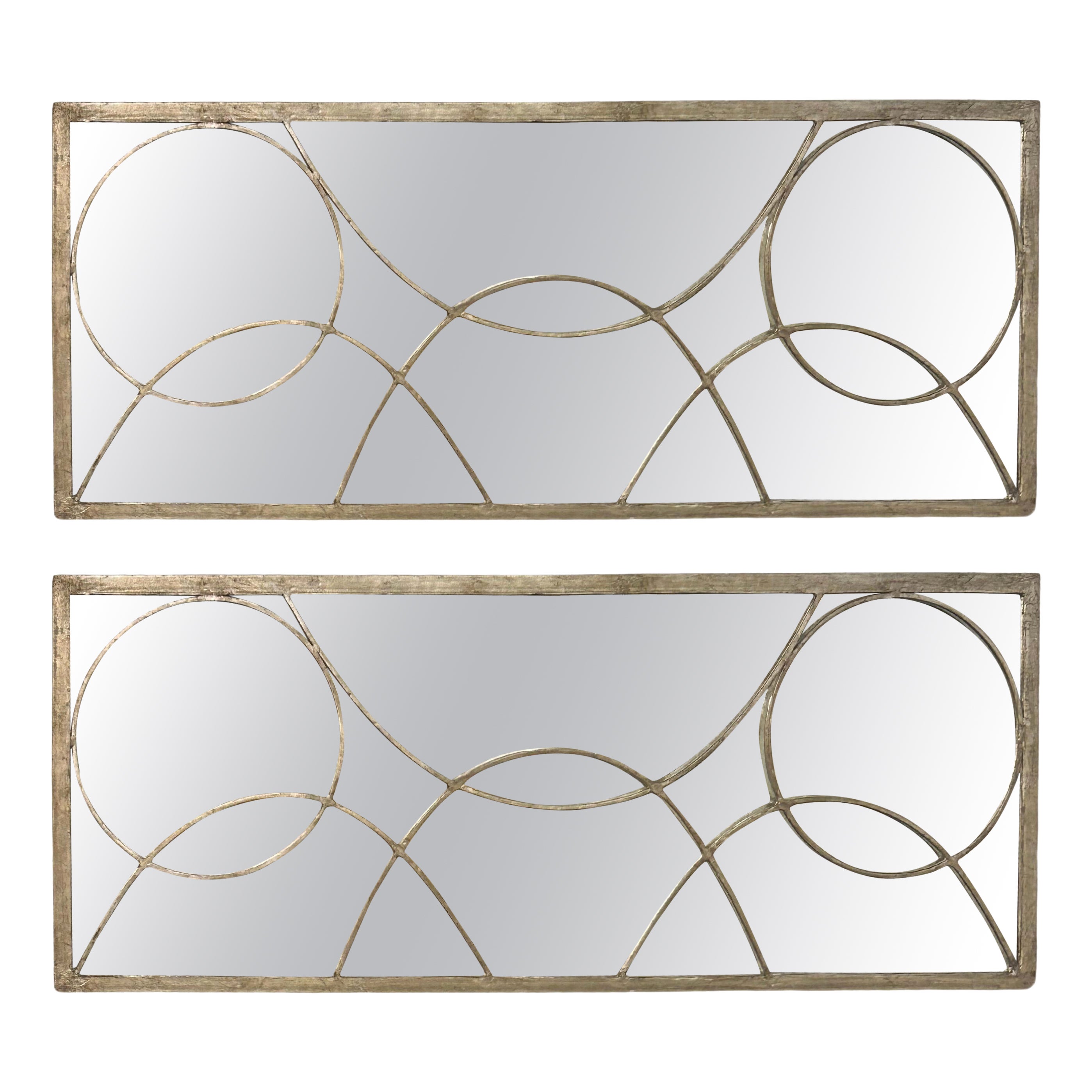 Paire de miroirs muraux contemporains avec revêtement métallique géométrique