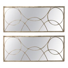 Cool Pair of Contemporary Wall Mirrors with Geometric Metal Overlay
