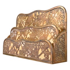 Tiffany Studios New York Grapevine Pattern Bronze Doré & Slag Glass Letter Rack