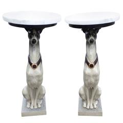 Retro Pair of Cast Iron Greyhound Dog Side Tables
