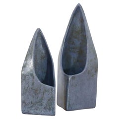Vintage Pair of Cor Unum Lavendar Gray Ceramic Abstract Table Vases