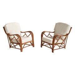 Heywood Wakefield, Lounge Chairs, Bamboo, Rattan, Fabric, USA, 1950s
