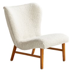 Erik Karlén Attribution, Slipper Chair, Birch, Fabric, Sweden, 1950s