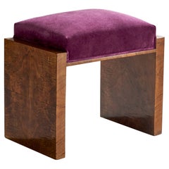 Diseñador italiano, Taburete, Madera de nudo, Terciopelo, Italia, Años 30