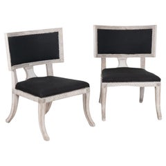 Antique Pair, Carved Gray Painted Swedish Gustavian Side Chairs, Circa 1840-60