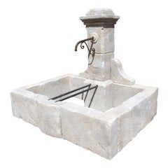 Carved Limestone Single Pillar Fountain from the South of France