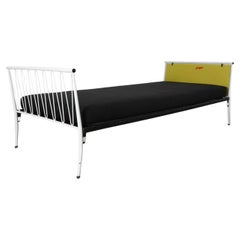1950s Mategot Inspired Single Bed in Chartreuse & White with New Black Mattress