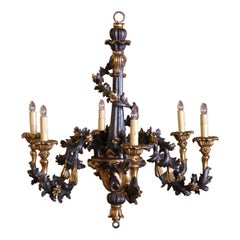 Französischer Kronleuchter mit sechs Lichtern, geschnitzt aus Giltwood und bronzefarben bemalt, 19.