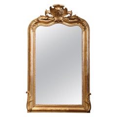 19. Jahrhundert Französisch Louis XV geschnitzt und gewölbt Giltwood Spiegel mit Leaf Decor