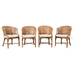 Set of Four McGuire Rattan Cane Barrel Dining Chairs