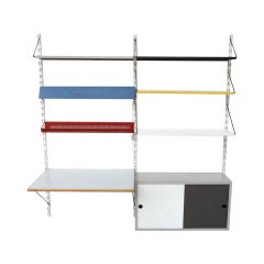 Dutch Mid-Century Pilastro Wall Mount Unit with Desk, Cabinet and Built-In Lamp