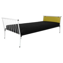 1950s Mategot Inspired Single Bed in Chartreuse & White with New Black Mattress
