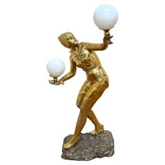 Sculpture française Art Déco Moulin Rouge/ Flapper balancier avec boules éclairées