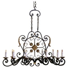 Early 20th Century French Louis XV Painted and Gilt Iron Ten-Light Chandelier