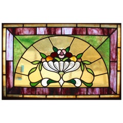 Antique Stained Glass w/ Cornucopia 36" x 24"