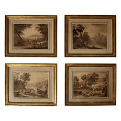 Late 19th-Early 20th Century Set of 4 Sepia Tone Mezzotints
