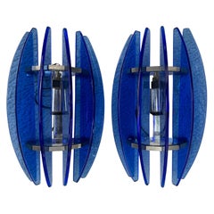 Pair of Blue Murano Glass Sconces by Veca