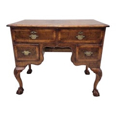 Antique English Queen Anne Style Burl and Oak Writing Desk
