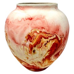 Vintage Nemadji Orange and White Pottery Bowl Vase