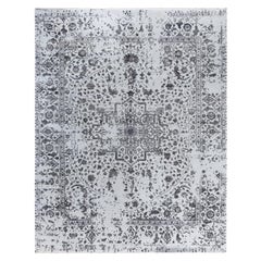 Ikat Tradicional Alfombra de Seda y Lana Abstracta Anudada a Mano Gris 8' 1" x 10' 2