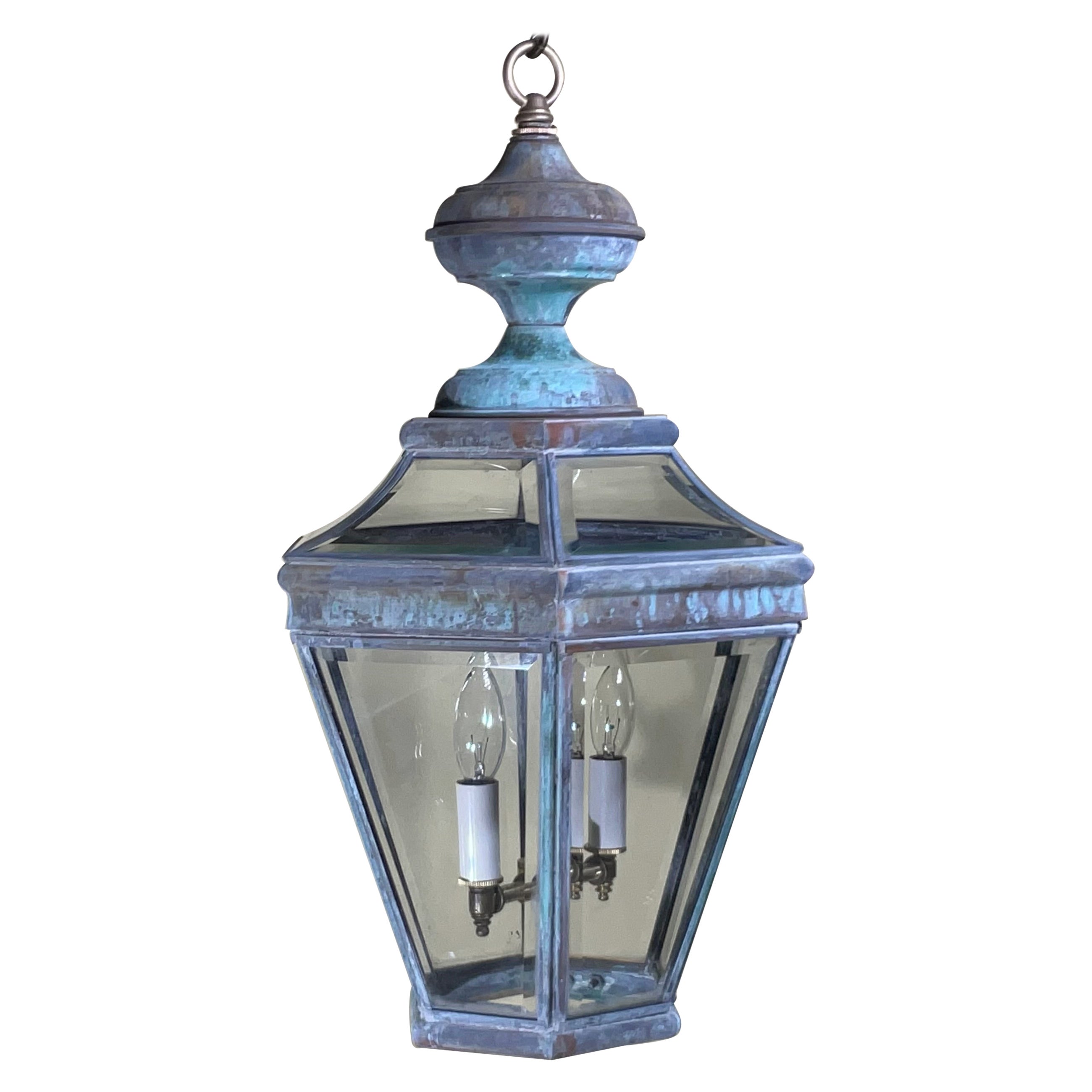 Single Vintage Brass Hanging Lantern 13”x 21”.5