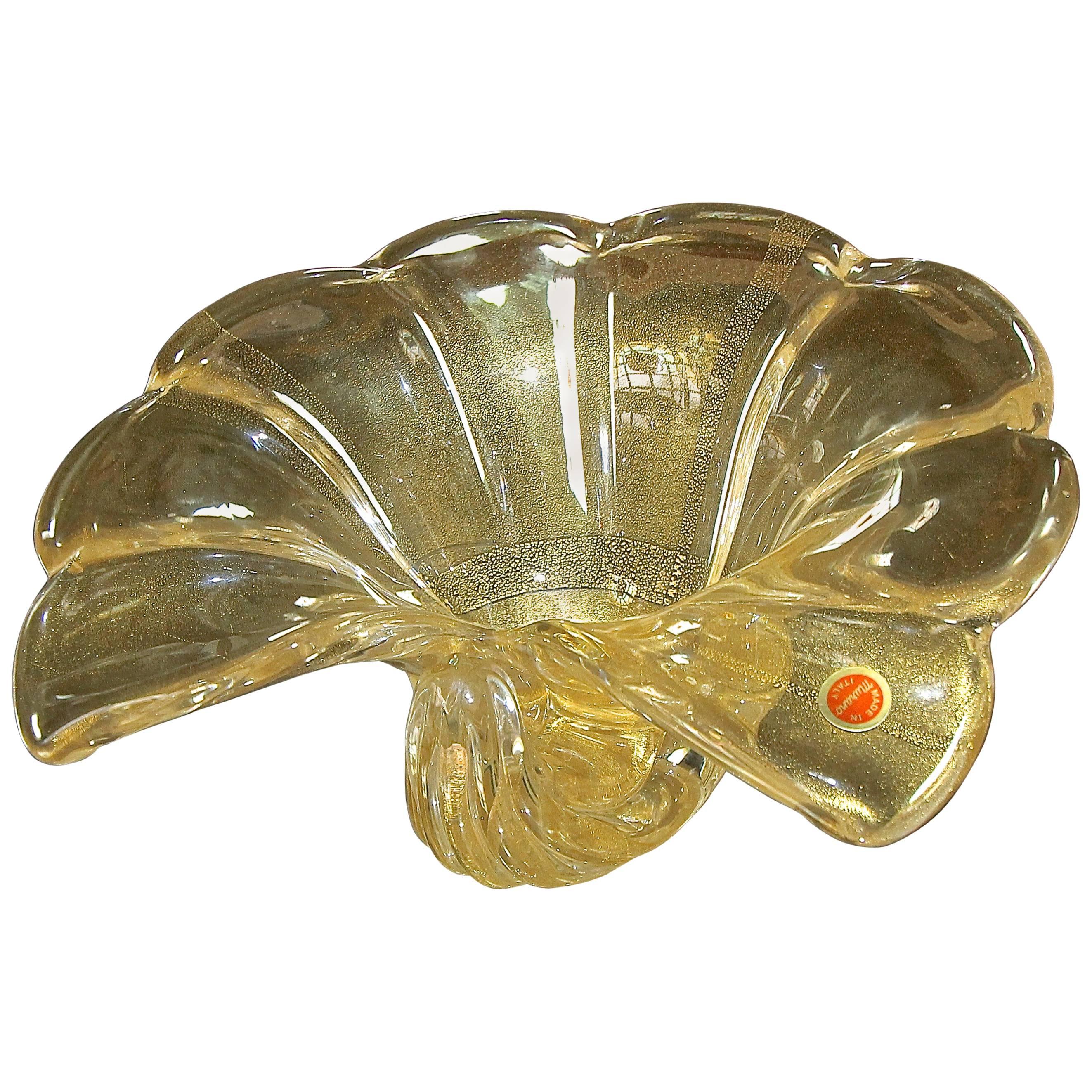 Grand bol de centre de table Barovier en or en forme de coquillages de Murano