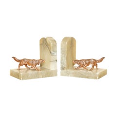 STUNNING PAIR OF ANTIQUE AUSTRIAN COLD PAINTED BRONZE ONYX DOG HOUNDS BOOKENDs
