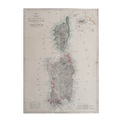 Large Original Antique Map of Corsica and Sardinia. John Dower, 1861