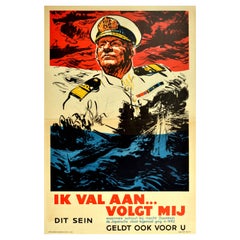 Original Vintage War Poster Dutch Navy East Indies WWII Japanese Fleet Recruit