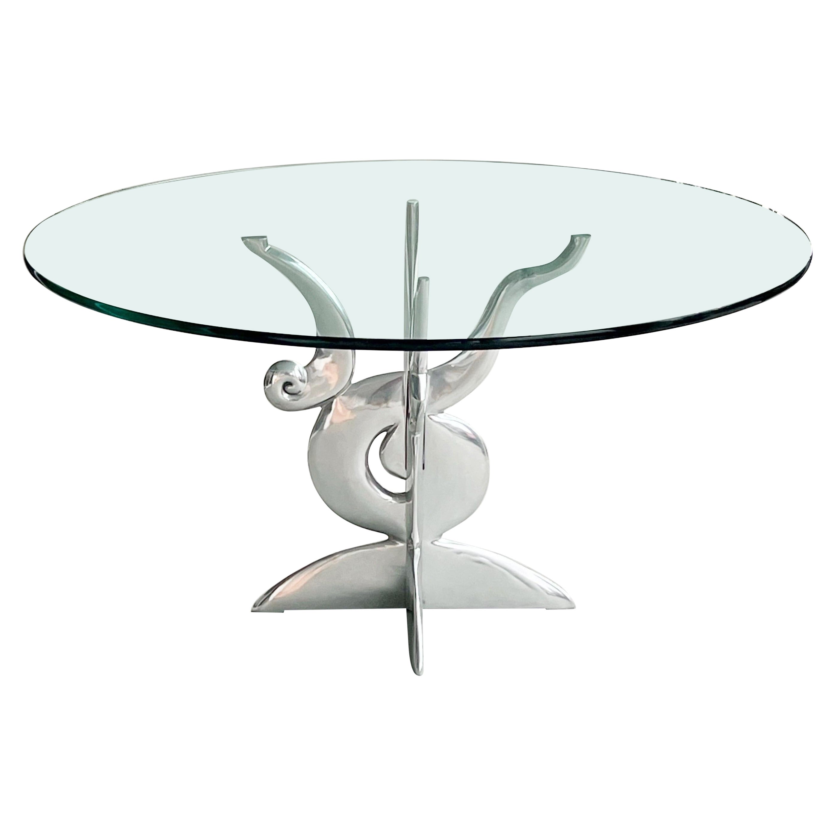 Pucci de Rossi Polished Aluminum Dining Table with Glass Top