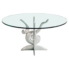 Tavolo da pranzo in alluminio lucido con piano in vetro di Pucci De Rossi