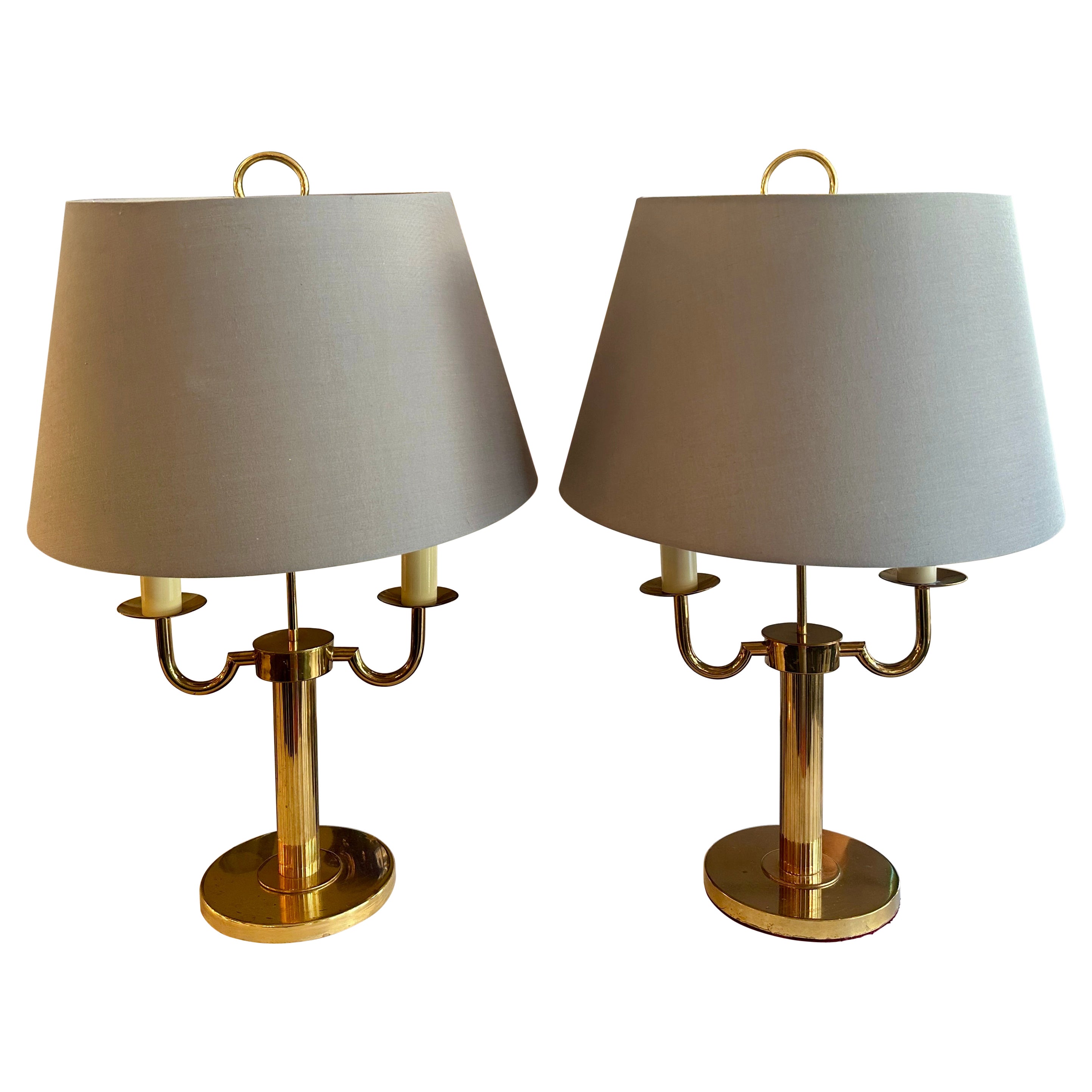 A Pair Of Gilt Brass French Bouliotte Style Candle Lamps