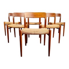6 x Danish Model 75 Papercord Dining Chairs By Niels Otto Møller JL Møllers Møbe
