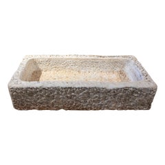 Antique 1930s Hand Carved Spanish Rectangular Stone Flower Pot