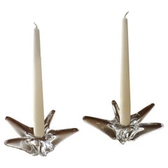 Pair of Starfish Crystal Candlesticks signed Daum, France 1950's