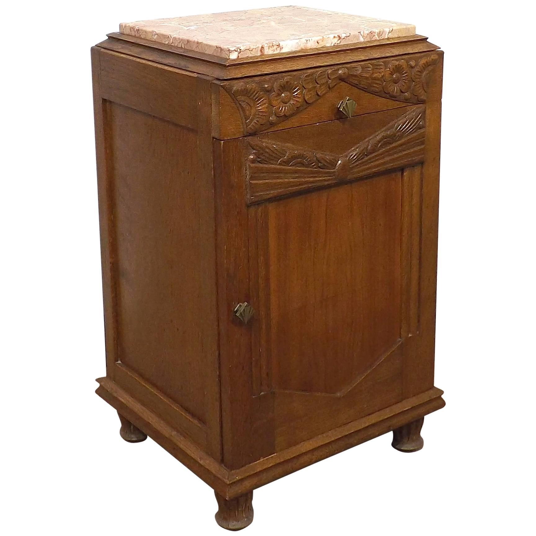 1930s Art Deco Nightstand with Pink Marble Top