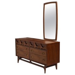 Broyhill Brasilia Mid Century Six Drawer Dresser Mirror Set