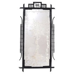 Antique Mirror inglese in bambù ed eglomise a forma di palma, da molo o da pavimento