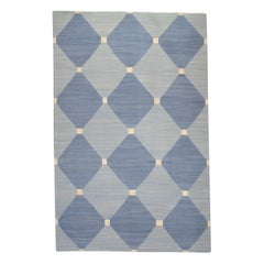 Tapis Kilim turc bleu géométrique du début du 21e siècle tissage plat 8' x 10'9"